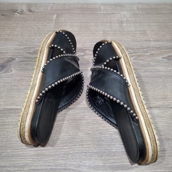 Zara Black Silver Studded Cross Strap Slides Womens 9 Open Toe Slip On Sandals - Picture 6 of 15